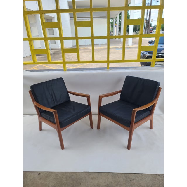 Black Ole Wanscher France & Son Teak Leather Armchairs - A Pair For Sale - Image 8 of 14