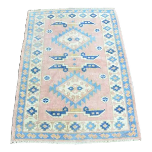 Pink Wool Oushak Vintage Rug