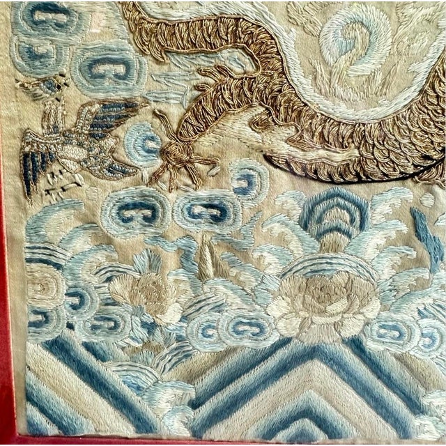 Antique 18th Century Chinese Silk Embroidery Dragon Tapestry Framed Qing Dynasty For Sale In San Diego - Image 6 of 12