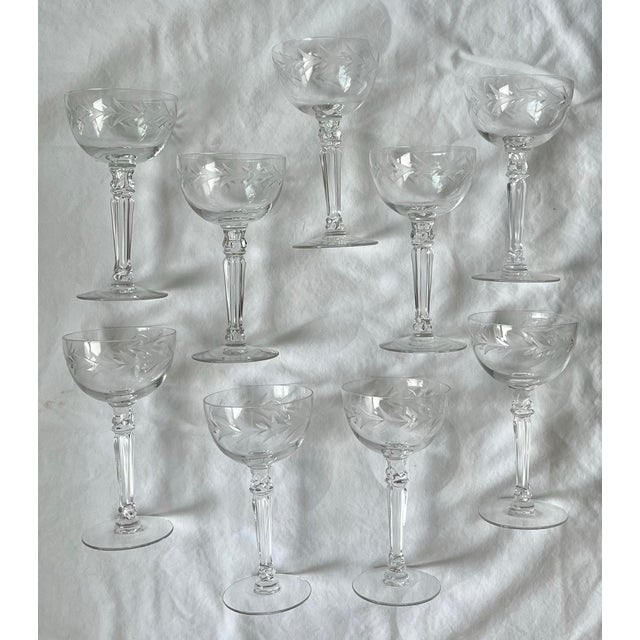 Glass Vintage Fostoria Stem #6030 Holly Pattern Cut Crystal Champagne Coupes – Set of 6 For Sale - Image 7 of 8