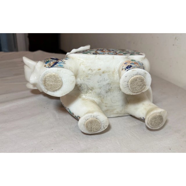 Large Vintage Inlaid White Marble Marquetry Stone Elephant Statue Sculpture 17Lbs For Sale - Image 17 of 17
