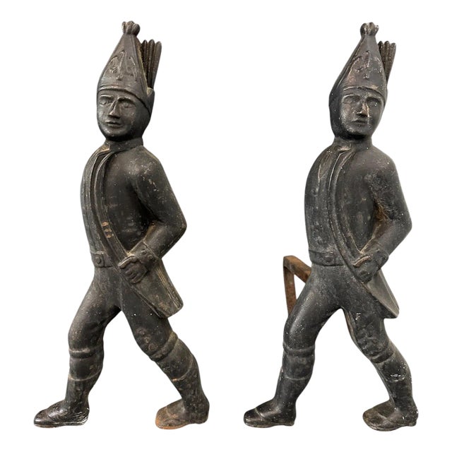 Pair of 19th Century Hessian Soldiers Antique Andirons For Sale
