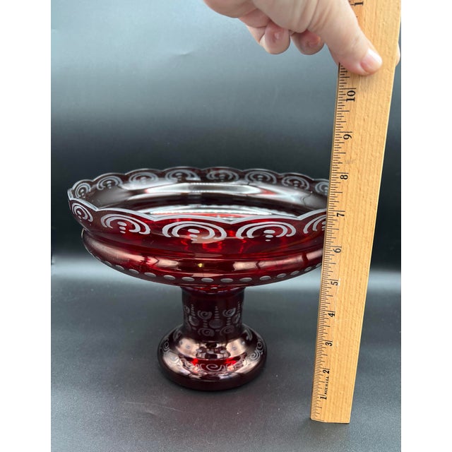 Vintage Bohemian 2 Pc Red Crystal Egermann Czech Art Glass Centerpiece Bowl Vase Epergne Stunning For Sale - Image 11 of 12