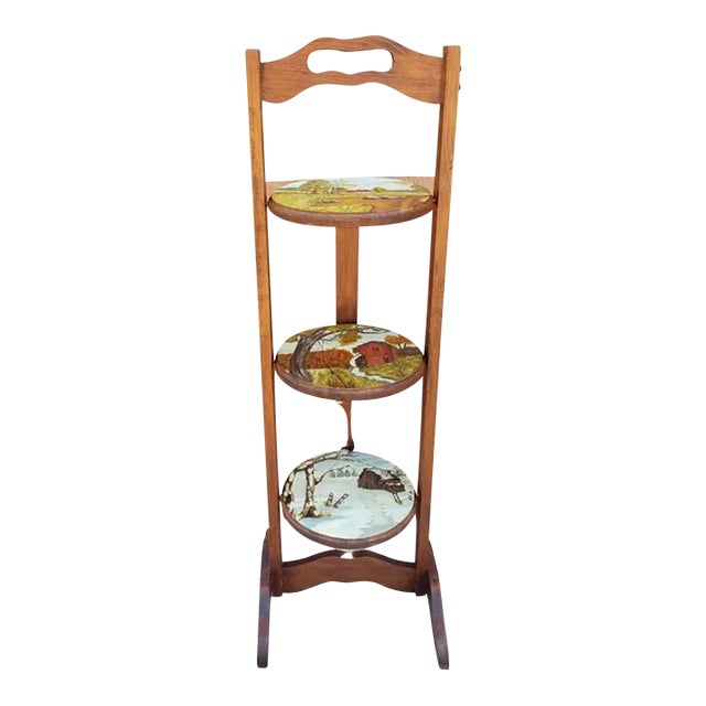 Folding Hand Painted Wood Muffin Stand For Sale