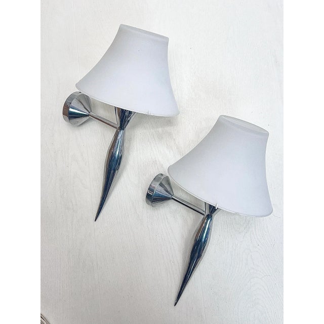Metal Gau-Cast Aluminum and Glass Wall Lamps from Maison Lucien, 1980s, Set of 2 For Sale - Image 7 of 11