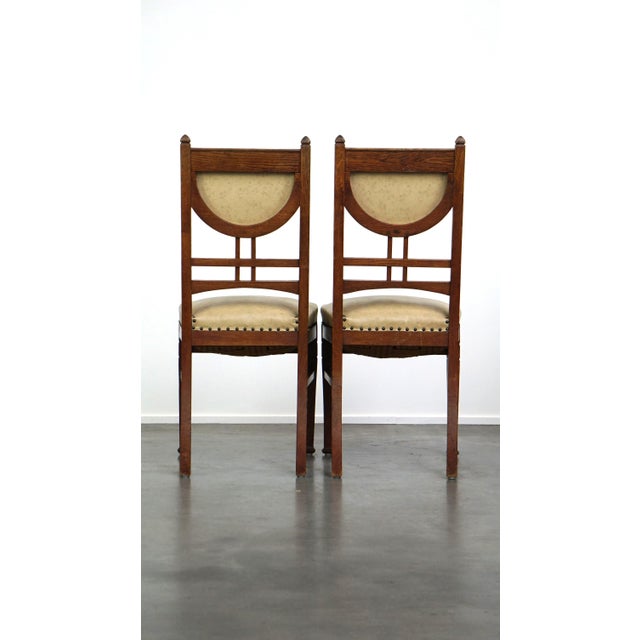 Antique Art Nouveau Style Dining Chairs with Light Skai Leather Upholstery, Set of 4 For Sale - Image 4 of 14