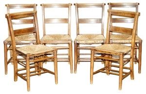 Dutch Ladder Back Oak Rush Seat Dining Chairs, 1860s, Set of 6