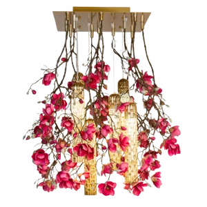 Flower Power Fuchsia Magnolia Chandelier with 24k Gold Pipes from VGnewtrend, Italy