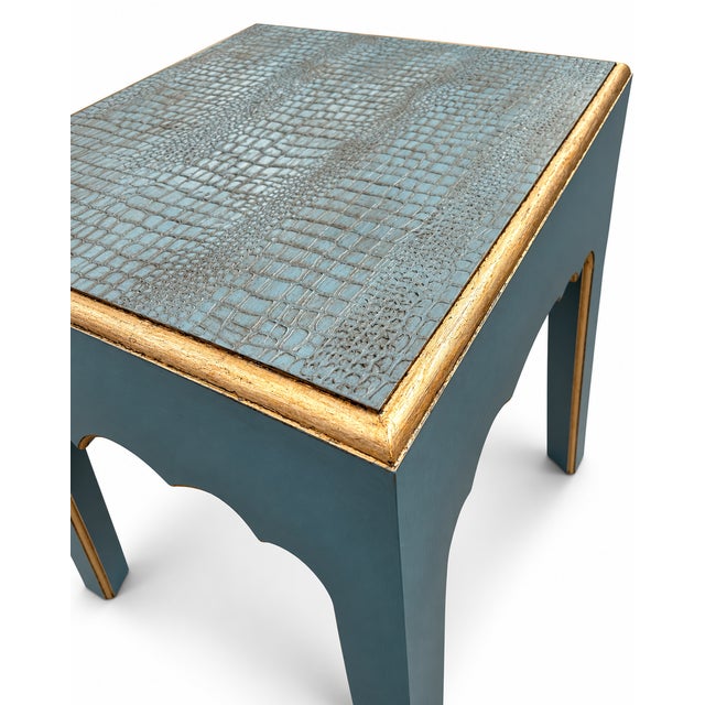 Stunning side tables in a rich aged teal finish with croc top finish - They are accented in aged gold leaf edging with a n...