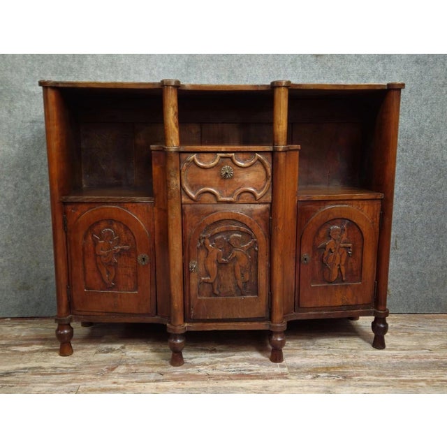 Brown Antique 19th Century Carved Wood Buffet with Cherubs Decoration For Sale - Image 8 of 12