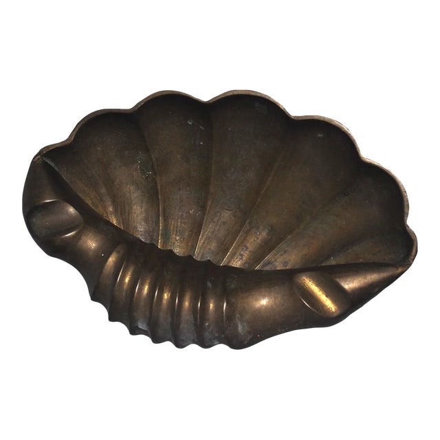 Mid 20th Century French Brass Shell Dish Ashtray For Sale
