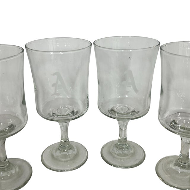 1950s Vintage Mid Century Etched Monogram “A” Goblet - Set of 8 For Sale - Image 5 of 10