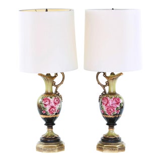 Early 20th Century Gilt Porcelain Pair Table Lamps For Sale