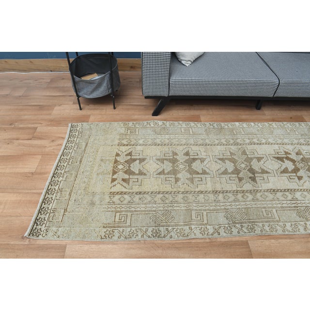 1970s Vintage Handmade Wool Cotton Beige Runner Rug For Sale - Image 10 of 11