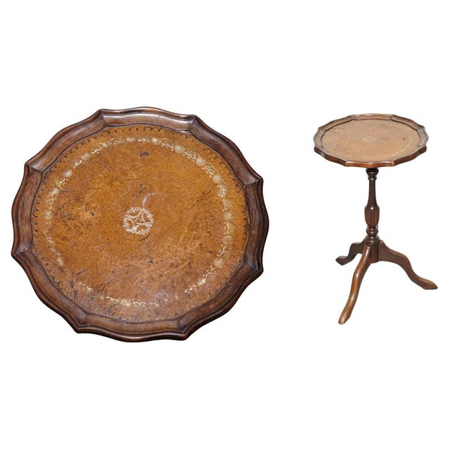 Vintage Brown Gold Leather Top Side Stand on Tripod Feet For Sale - Image 10 of 10