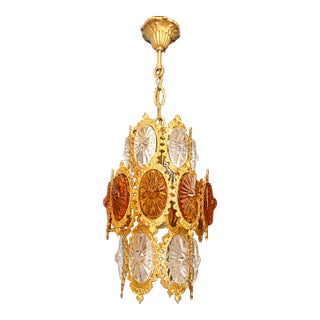 Vintage Brass Crystal Chandelier For Sale