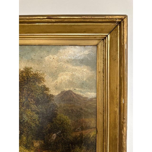 19th Century Original Antique English Oil Painting, W. ELLIS Sheep on Country Road For Sale - Image 5 of 6