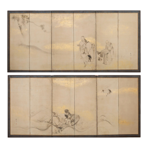 Pair of 18th Century Japanese Edo Screens of Chinese Immortals