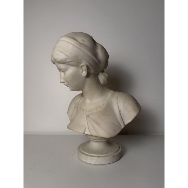 Sculpture Bust of Young Woman, 1800s, Marble For Sale - Image 5 of 15