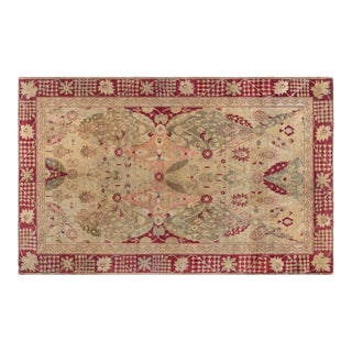 Antique 1880s Turkish Hereke Rug with Floral and Botanical Motifs in Soft Beige, Coral, and Crimson For Sale
