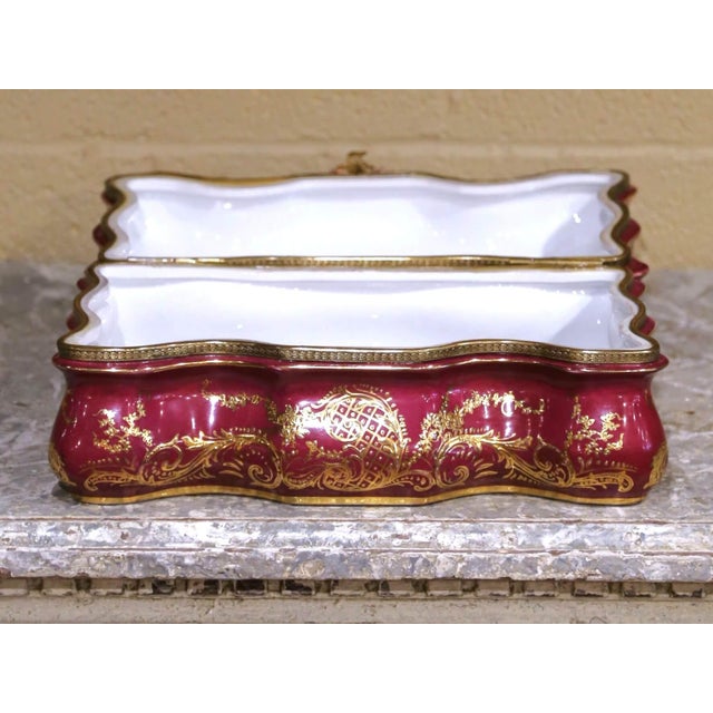 Ceramic Early 20th Century French Sevres Gilt Ormolu and Porcelain Jewelry Table Box For Sale - Image 7 of 13
