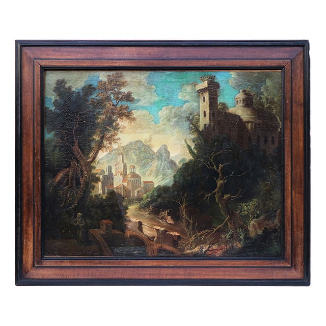 Calvet after Claude Francois, Landscape with Ancient Architecture and Lush Nature, 1700s-1800s, Oil on Canvas For Sale