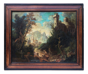 Calvet after Claude Francois, Landscape with Ancient Architecture and Lush Nature, 1700s-1800s, Oil on Canvas