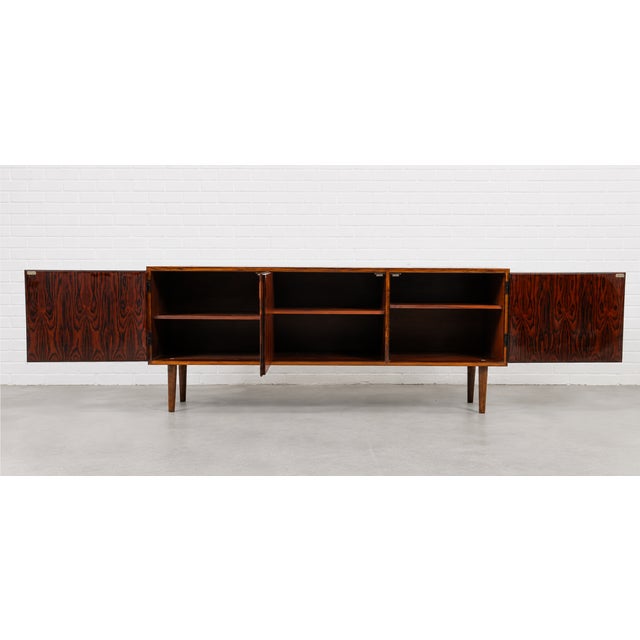 Brown Low Danish Mid Century Modern Credenza by Sven Ellekaer for Albert Hansen Mobelfabrik | Rosewood Sideboard, Made in Denmark C. 1960’s For Sale - Image 8 of 16