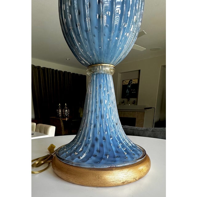 Large Barbini Murano Blue Glass Bubbles Ribbed Table Lamp | Chairish