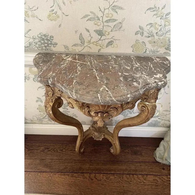 Early 18th Century 18th Century Antique Marble & Wood Demi Lune Tables- A Pair For Sale - Image 5 of 11