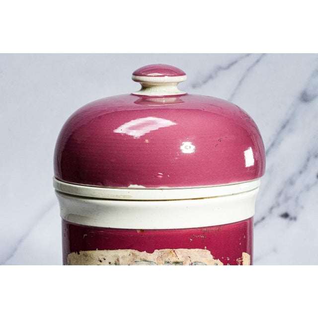 19th Century Antique Pink White Victorian Apothecary Jar With Lid For Sale - Image 4 of 13