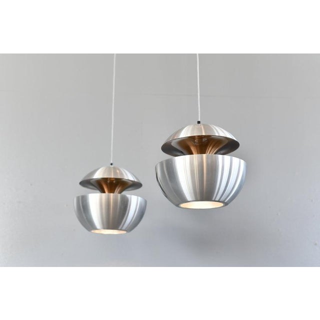 Ufo pendant lights by bertrand balas for raak amsterdam circa 1970s - brushed aluminium shades - takes e27 fitting bulbs -...