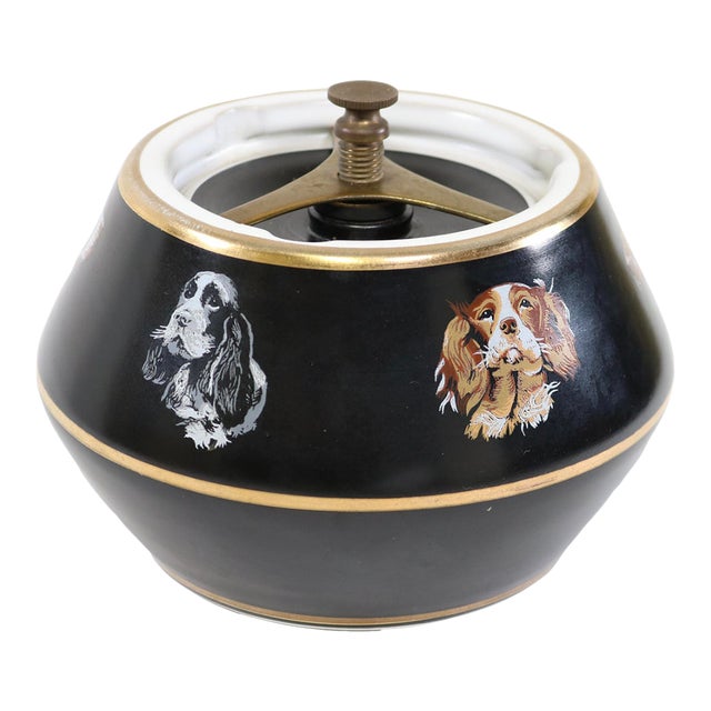 Vintage Mid-Century English Denby Cross Keys Sporting Dog Ceramic Tobacco Humidor Jar For Sale