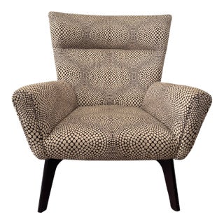 Room & Board Wingback Lounge Chair in Cream and Black Dot Fabric, Splayed Legs For Sale
