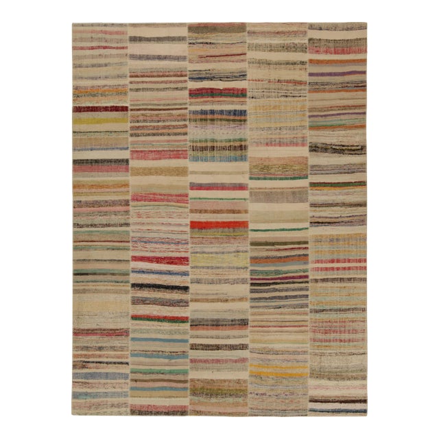 Rug & Kilim’s Patchwork Kilim Rug in Polychromatic Stripes For Sale