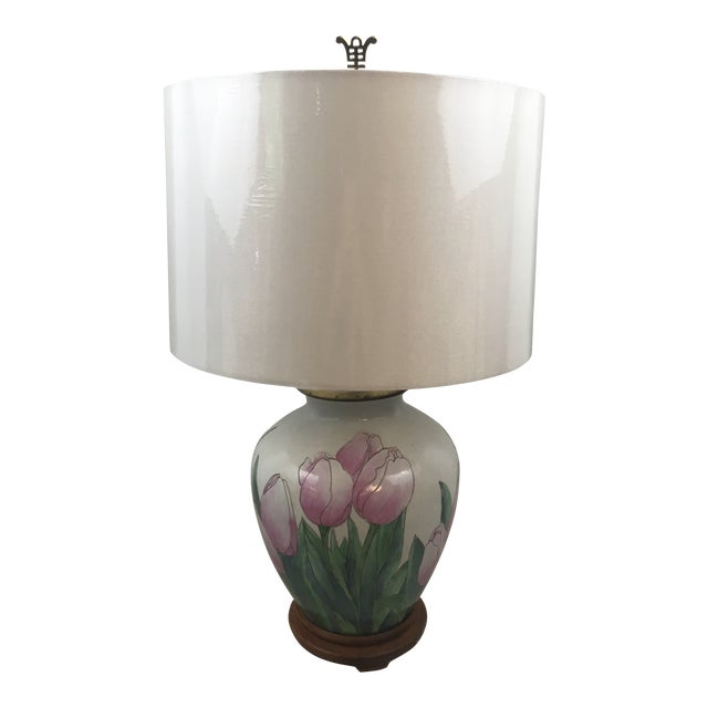 Vintage Tulip Lamp With New Shade For Sale