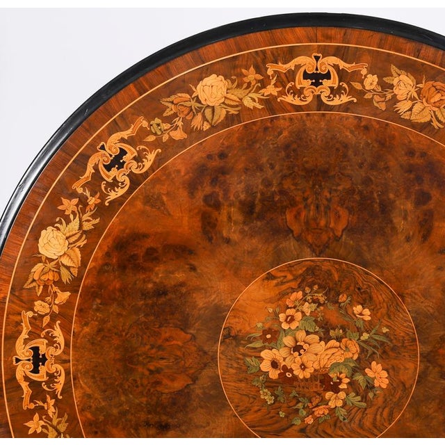 Antique Victorian Burr Walnut and Floral Marquetry Loo Table, 1800s For Sale - Image 4 of 16