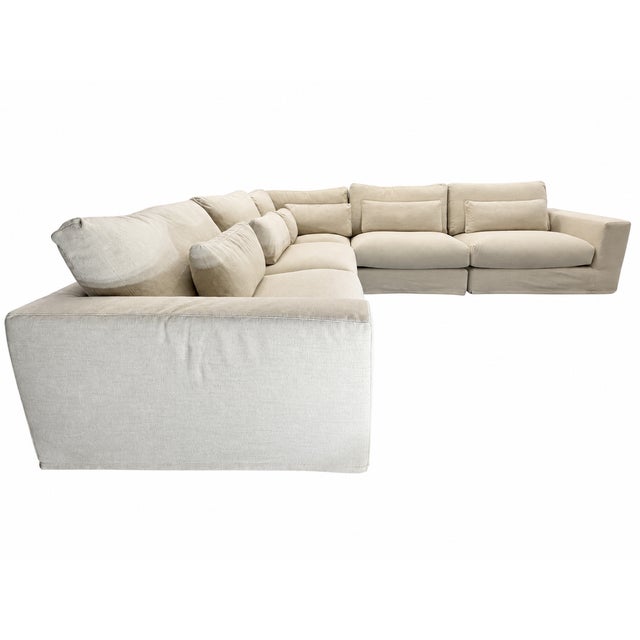 Contemporary Rh Lugano Modular 5-Piece Sectional | Italy | Down-Feather | Performance Linen Weave – Sand | Customizable For Sale - Image 3 of 18