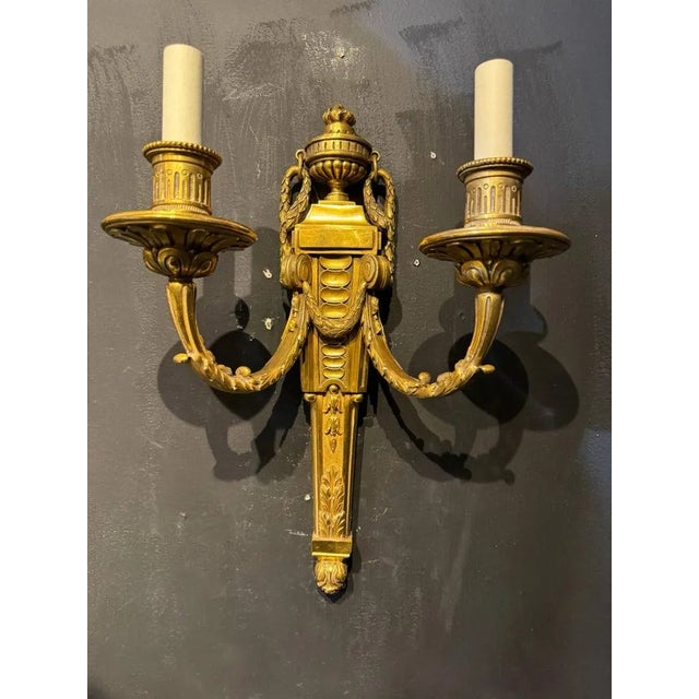 Metal 1900 Caldwell Neoclassic Bronze Sconces - a Pair For Sale - Image 7 of 7