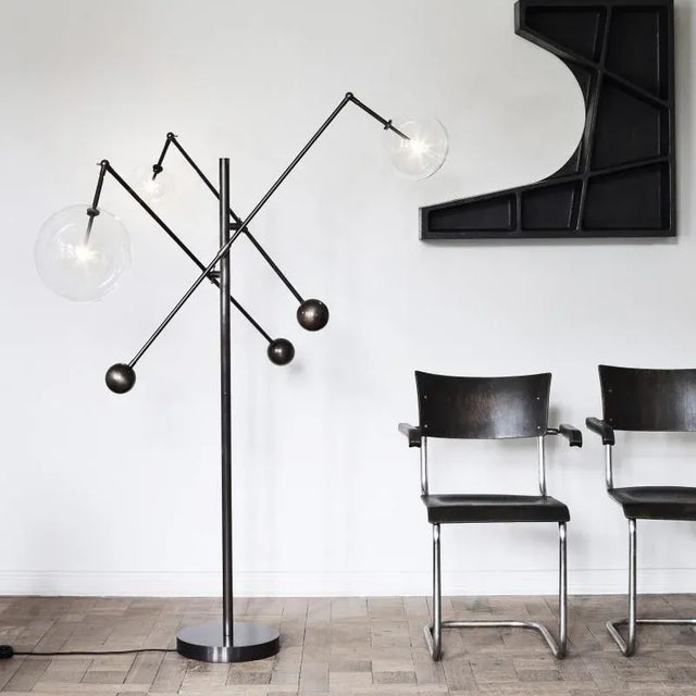 Contemporary Milan Three-Arms Black Gunmetal Floor Lamp by Schwung For Sale - Image 3 of 9