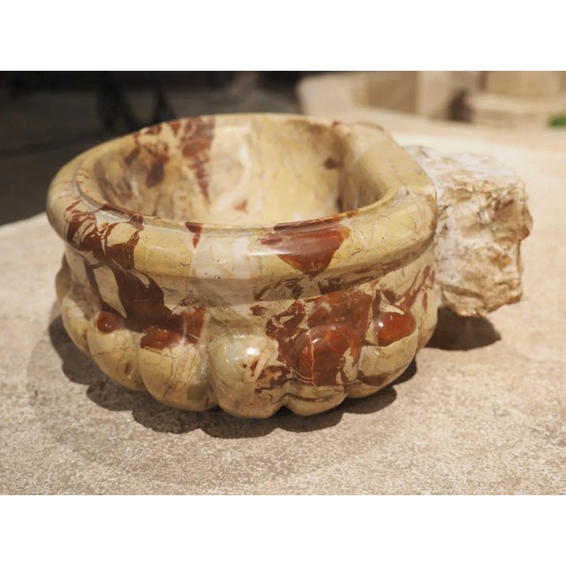 Beige Small Italian Beige and Burgundy Marble Lobed Basin or Vide Poche For Sale - Image 8 of 11