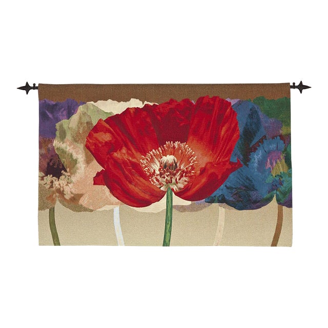 Grand Poppies Loom Woven Tapestry - 84 X 132 Cm (2'9" X 4'4") - Requires Rod Size 3 For Sale