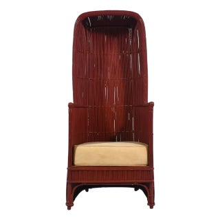 Vermilion Red Rattan Canopy Chair For Sale