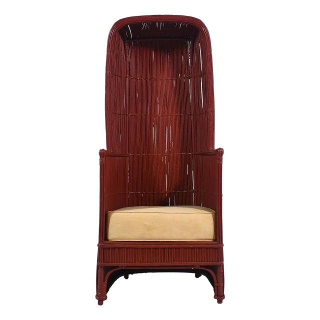 Vermilion Red Rattan Canopy Chair For Sale