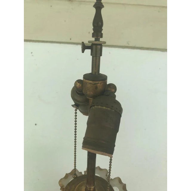 1910s French Gold & White Floral Decorated Glass Lamp For Sale - Image 5 of 8