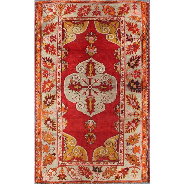 Red Antique Turkish Oushak Rug With Bright Red Ground and Center Medallion For Sale - Image 8 of 8