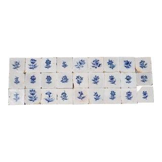 Antique 18th Century Portuguese Faience Tiles With Delicate Botanical Designs Set of 27 For Sale