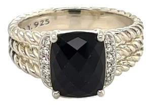 David Yurman Wheaton Petite Onyx Diamond Sterling Silver Ring
