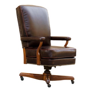 Antique Leather and Walnut Armchair, Refinished For Sale
