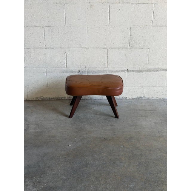 Animal Skin Vintage Scandinavian Mid Century Leather Footstool Ottoman For Sale - Image 7 of 8
